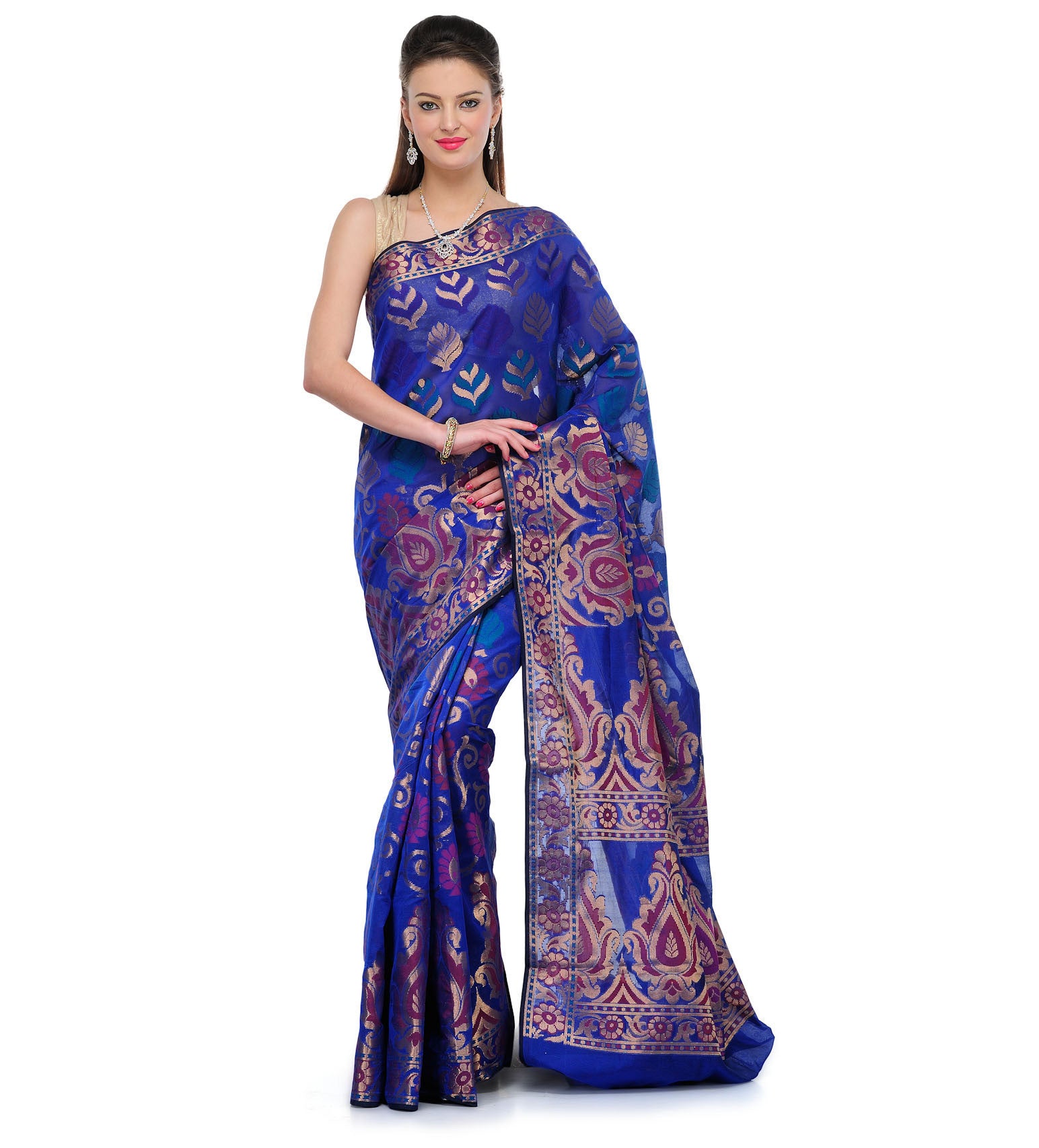 Royal Blue Chanderi Cotton Banarasi Saree