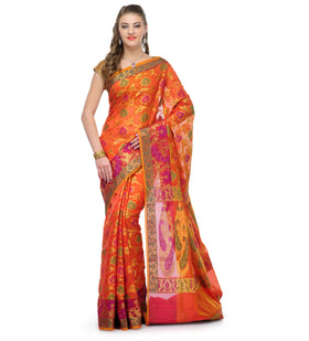 Rust Chanderi Cotton Banarasi Saree