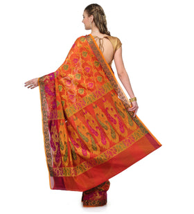 Rust Chanderi Cotton Banarasi Saree