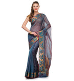 Azural Blue Chanderi Cotton Banarasi Saree