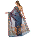 Azural Blue Chanderi Cotton Banarasi Saree