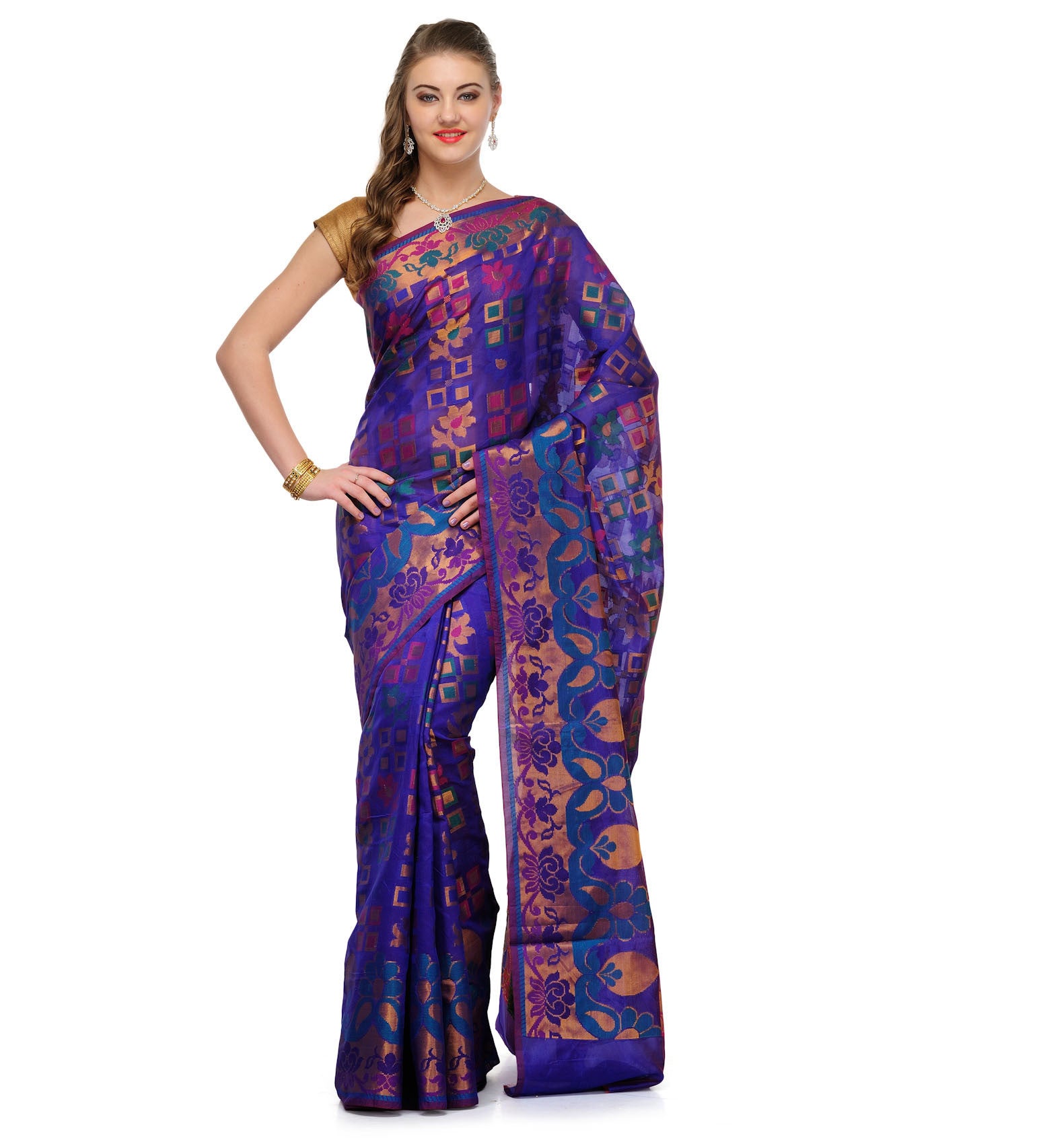 Royal Blue Chanderi Cotton Banarasi Saree