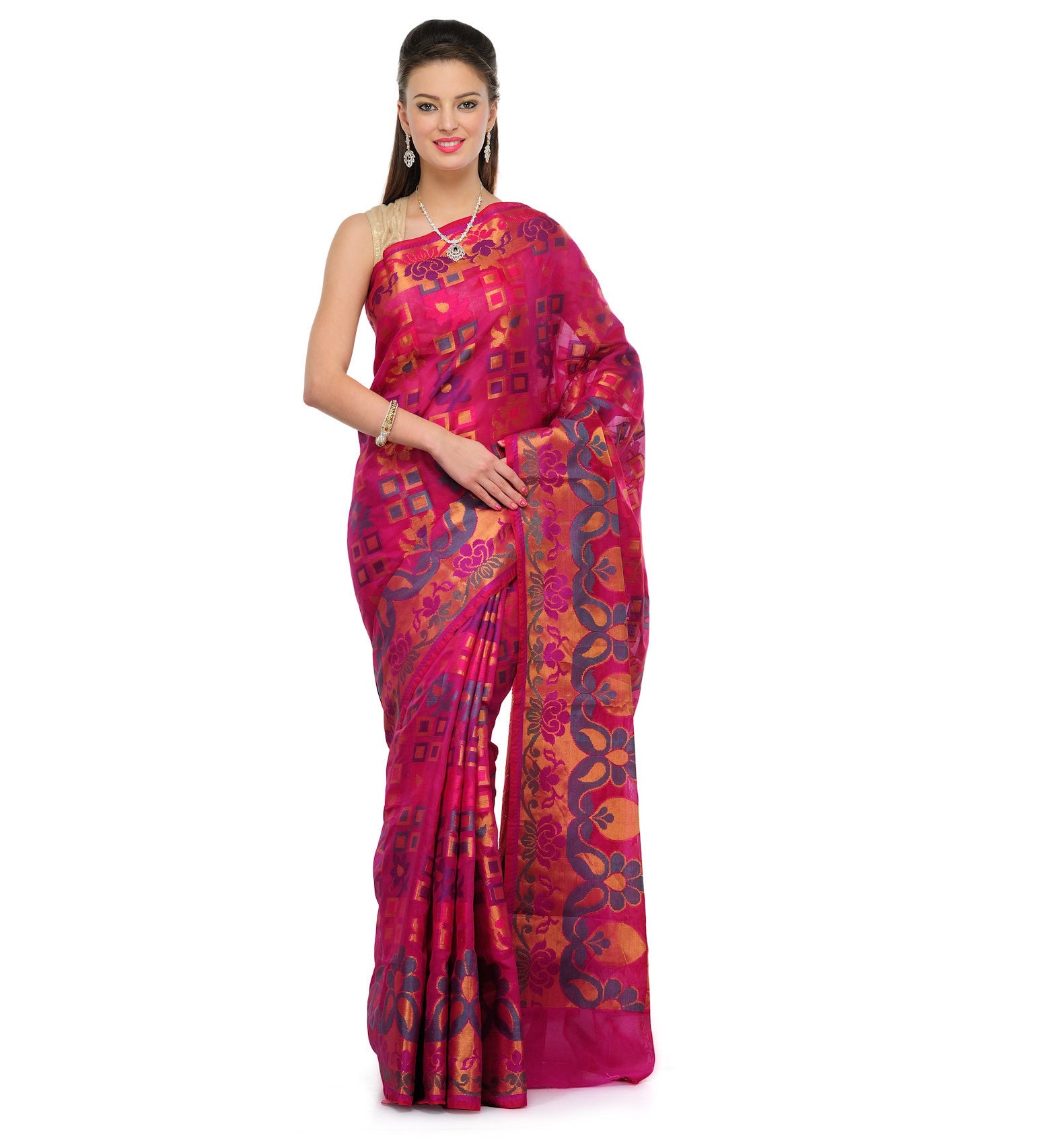 Magenta Chanderi Cotton Banarasi Saree