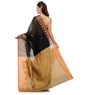 Black Chanderi Cotton Banarasi Saree