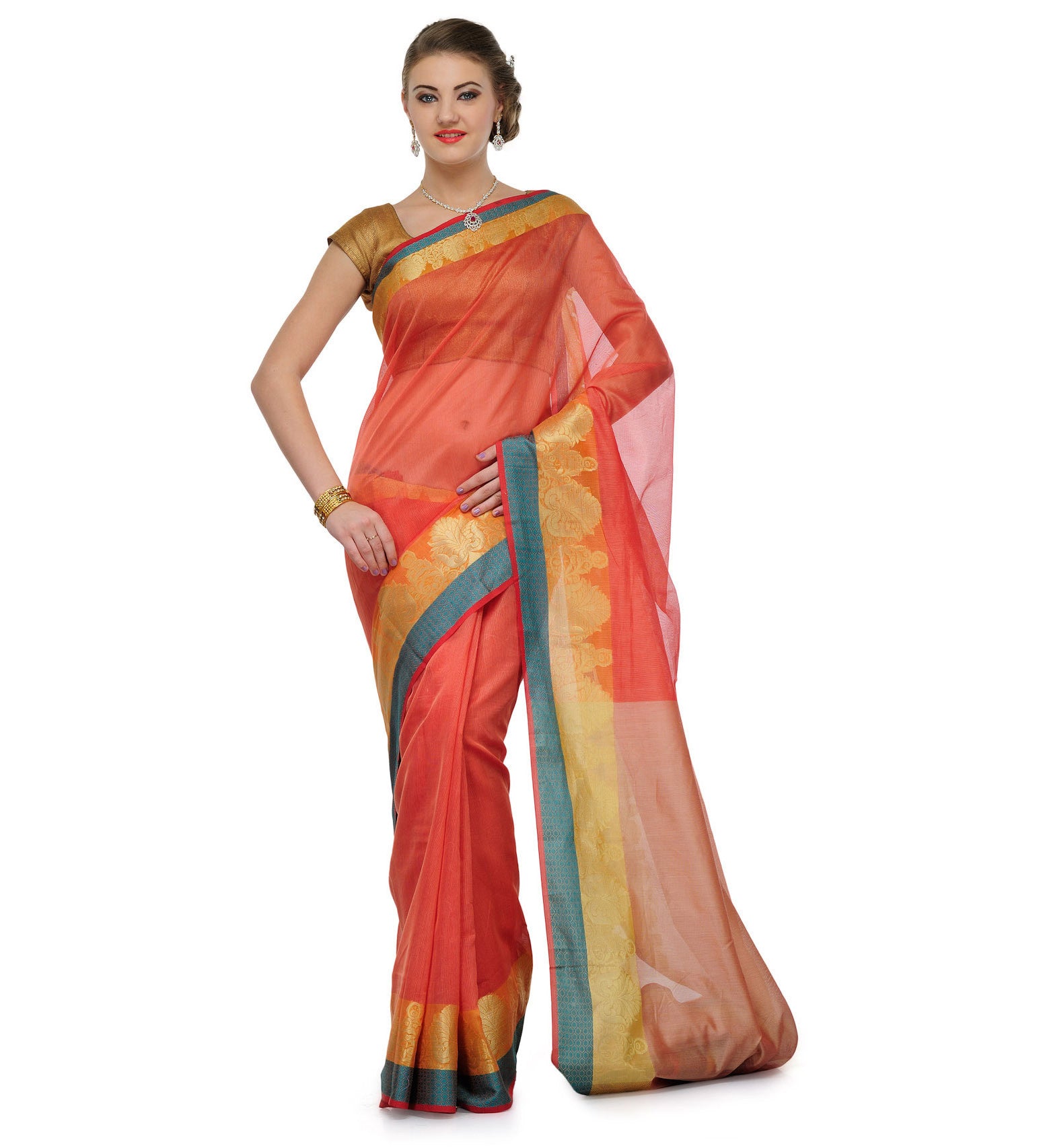 Peach Supernet Banarasi Saree