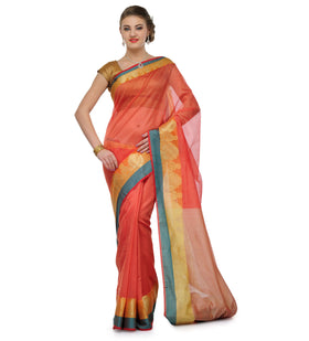 Peach Supernet Banarasi Saree