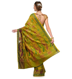 Olive Chanderi Cotton Banarasi Saree