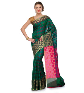 Green Chanderi Cotton Banarasi Saree