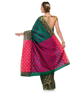 Green Chanderi Cotton Banarasi Saree