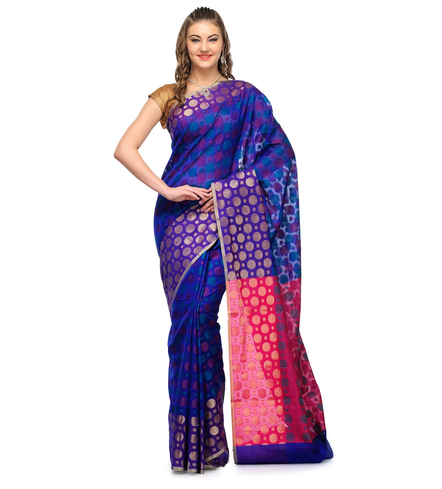 Royal Blue Chanderi Cotton Banarasi Saree