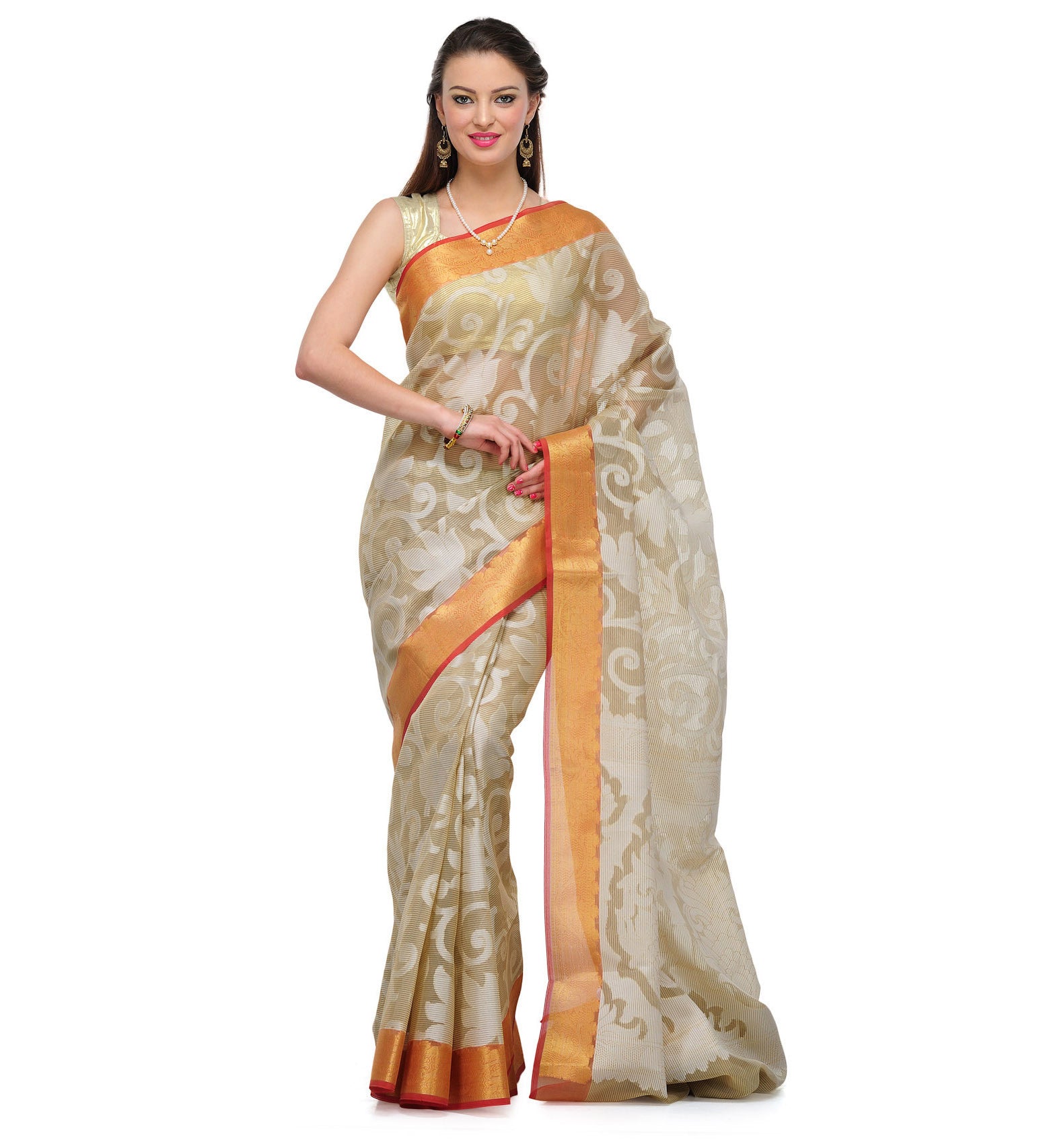 Beige Supernet Banarasi Saree