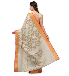 Beige Supernet Banarasi Saree