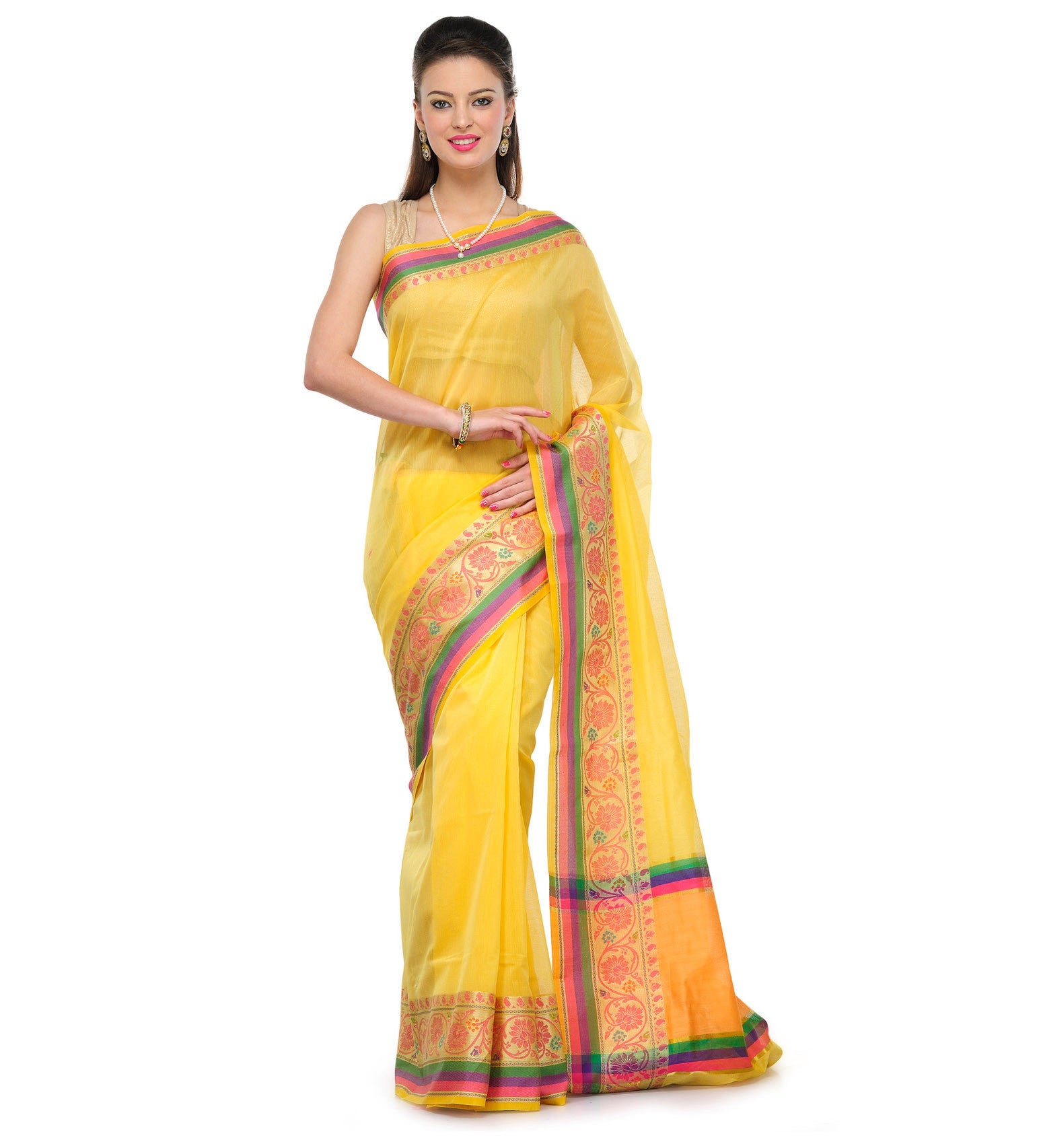 Yellow Supernet Banarasi Saree