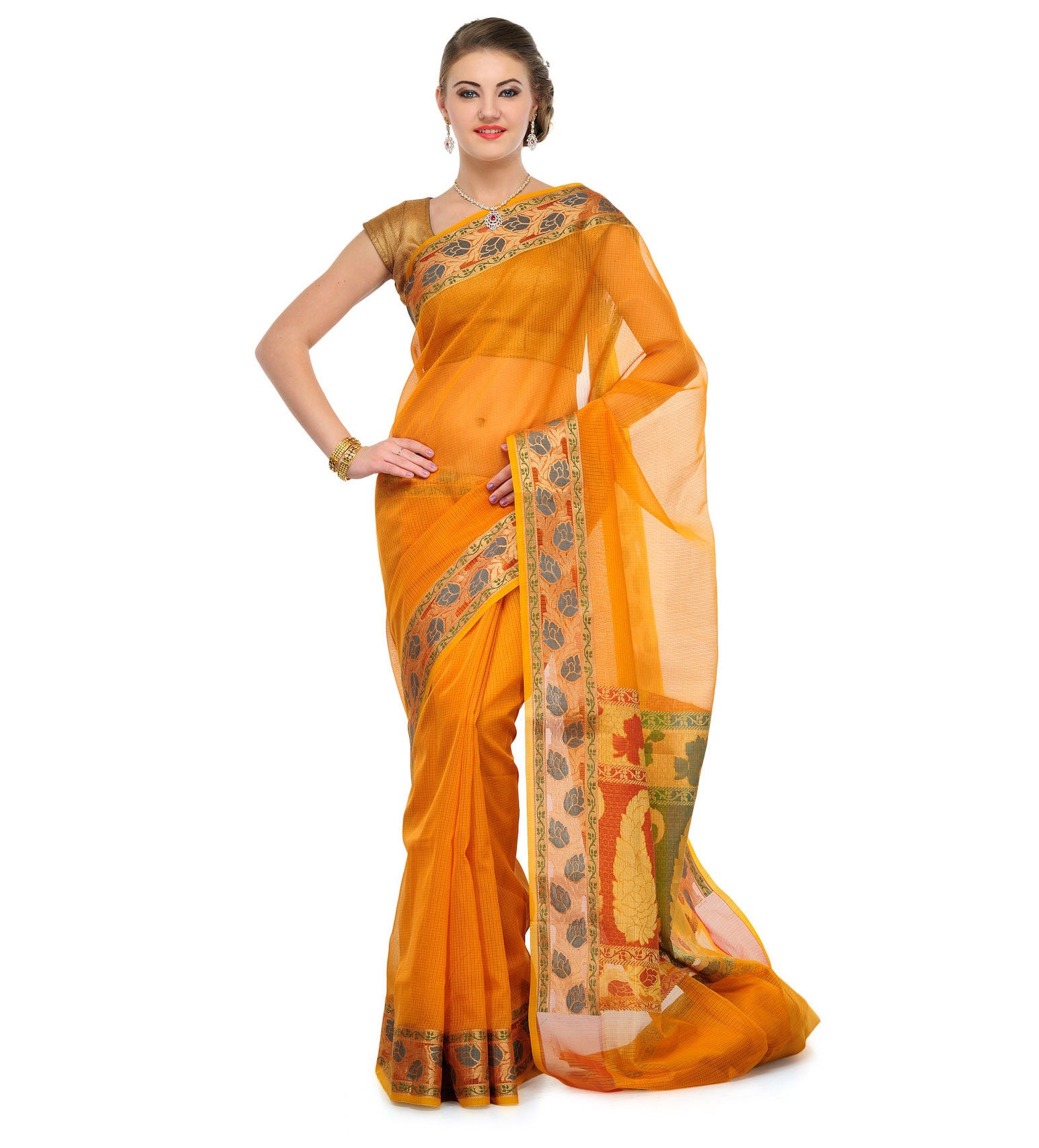 Orange Supernet Banarasi Saree