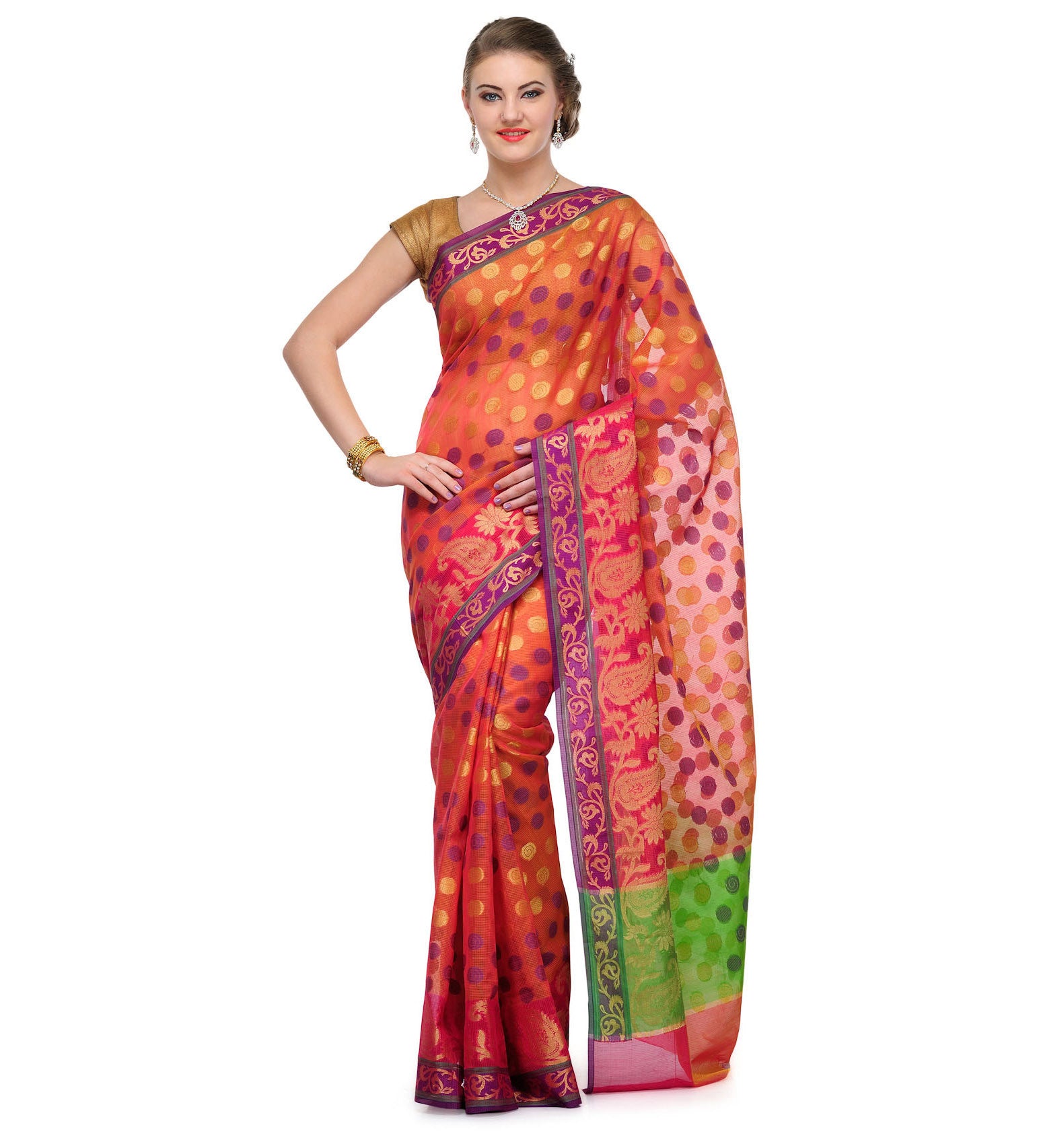 Peach Supernet Banarasi Saree