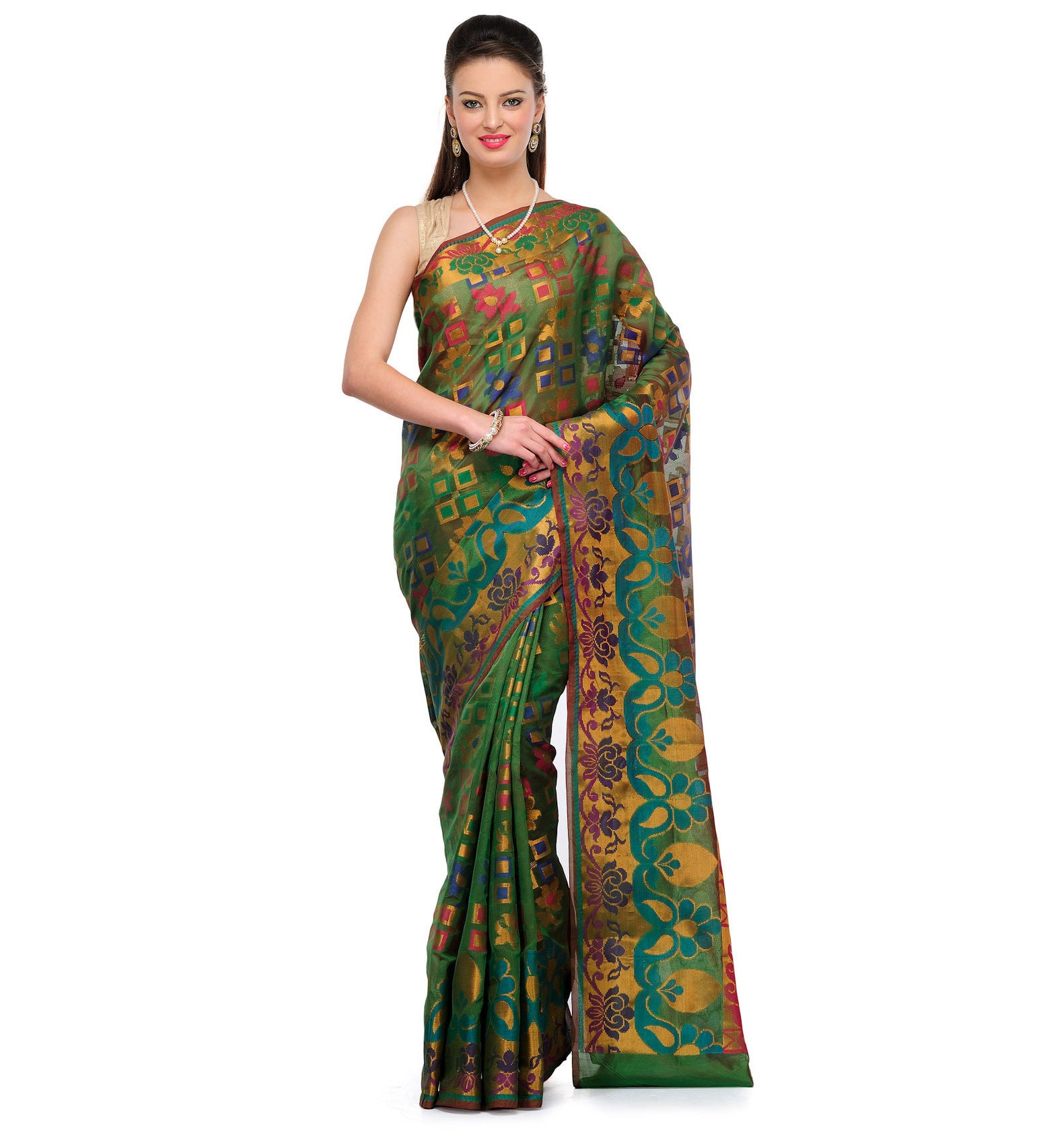 Green Chanderi Banarasi Saree