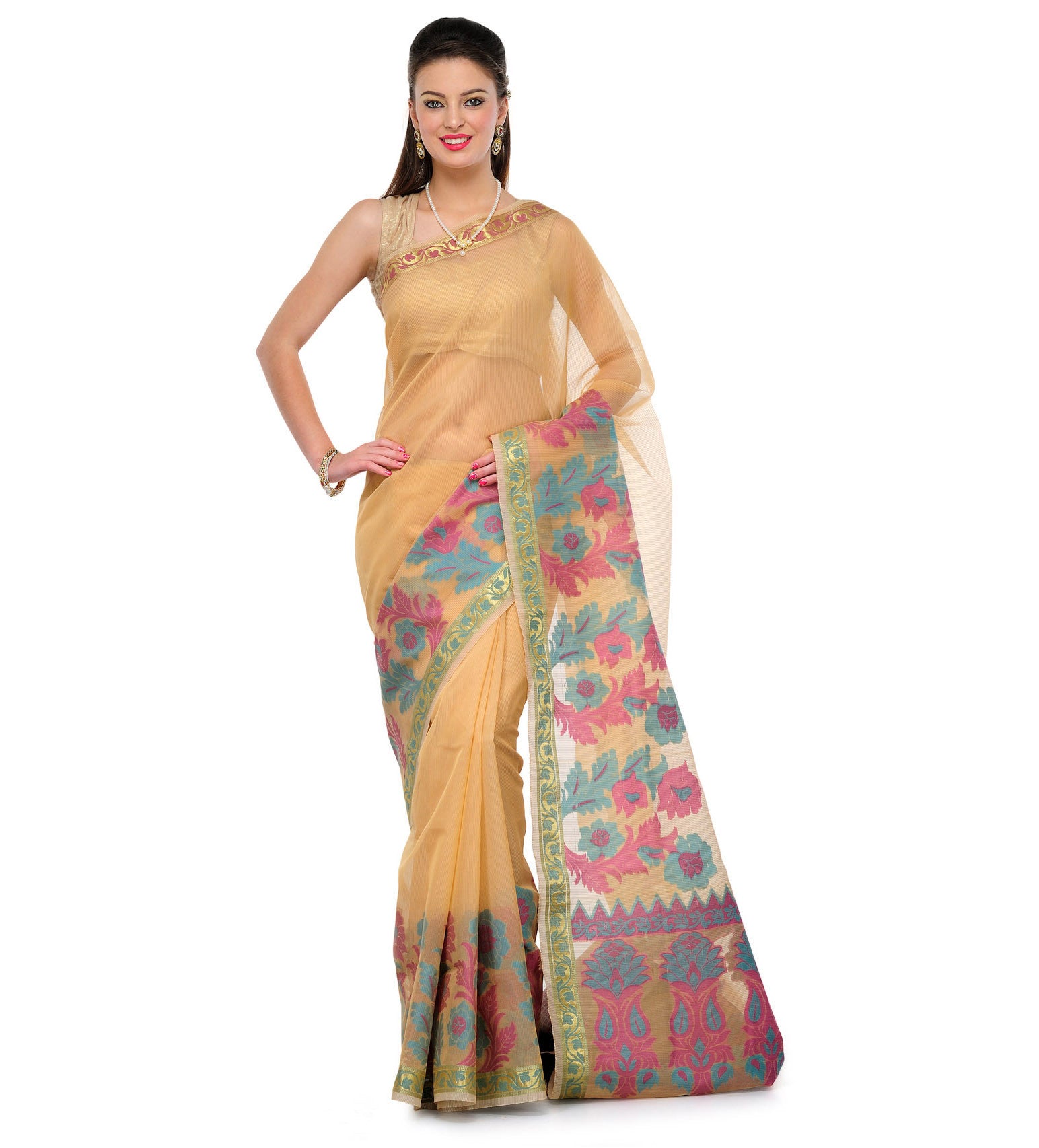 Beige Supernet Banarasi Saree