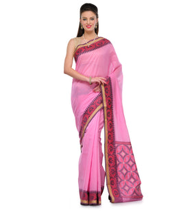 Pink Chanderi Cotton Banarasi Saree