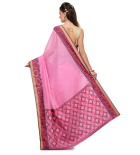 Pink Chanderi Cotton Banarasi Saree