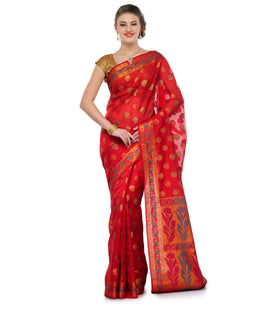 Red Chanderi Cotton Banarasi Saree