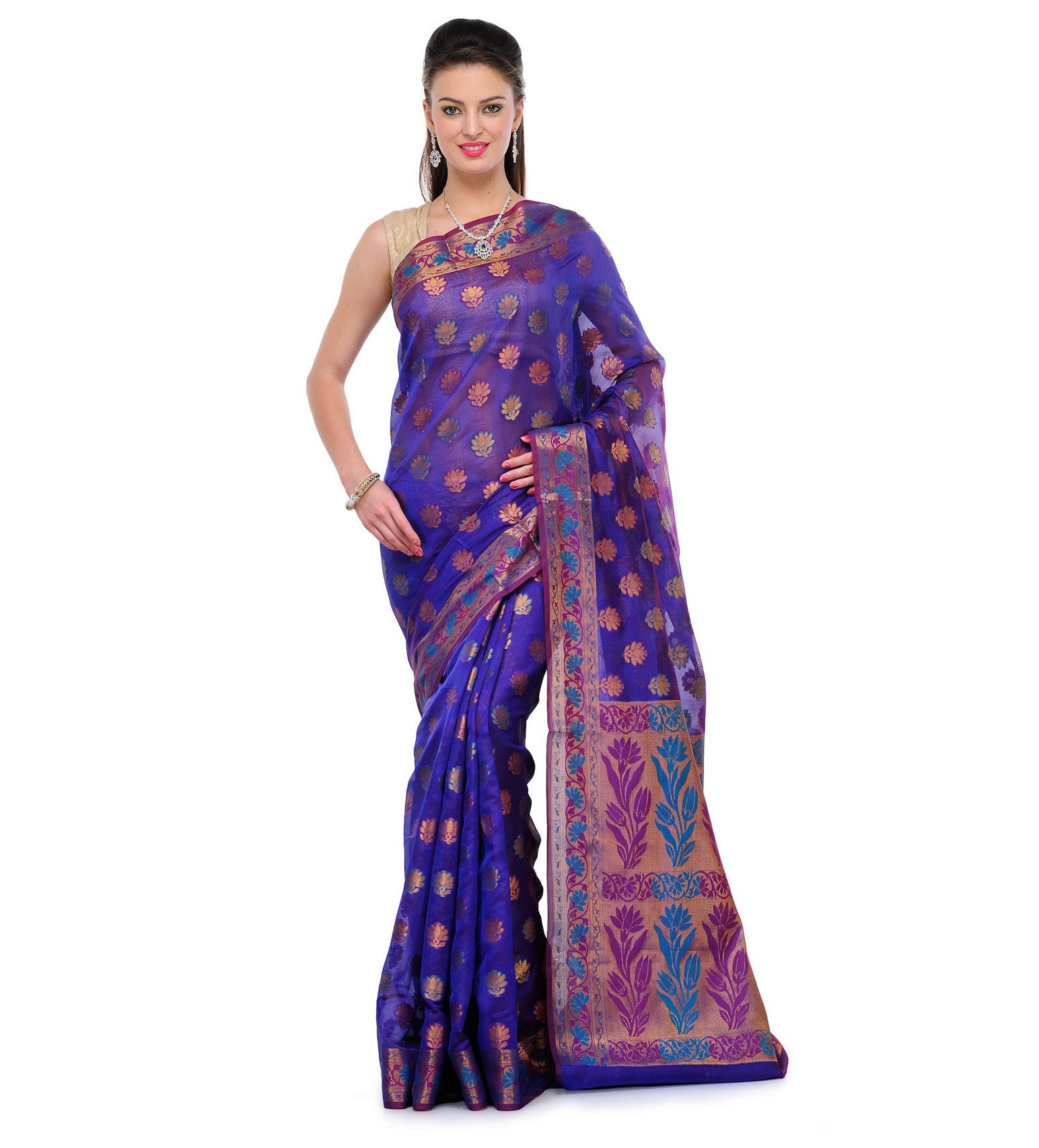 Royal Blue Chanderi Cotton Banarasi Saree