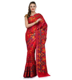 Red Chanderi Cotton Banarasi Saree