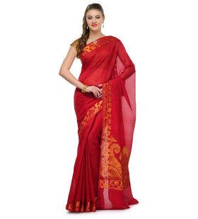 Red Chanderi Cotton Banarasi Saree