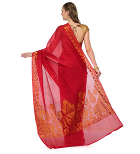 Red Chanderi Cotton Banarasi Saree