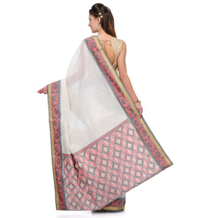 Off White Chanderi Cotton Banarasi Saree