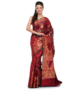 Maroon Chanderi Cotton Banarasi Saree