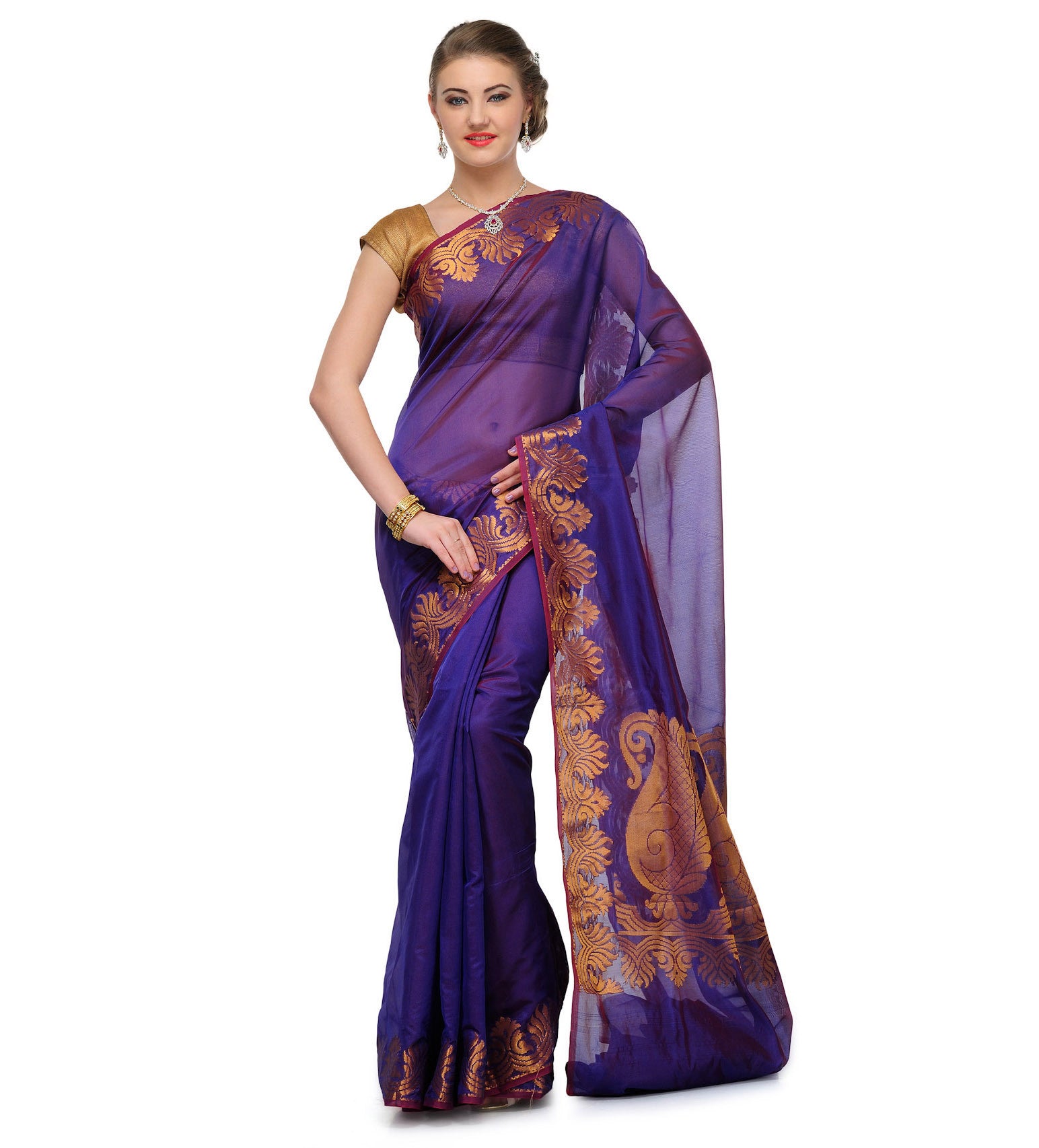 Royal Blue Chanderi Cotton Banarasi Saree