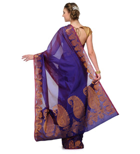 Royal Blue Chanderi Cotton Banarasi Saree