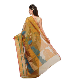 Olive Chanderi Cotton Banarasi Saree