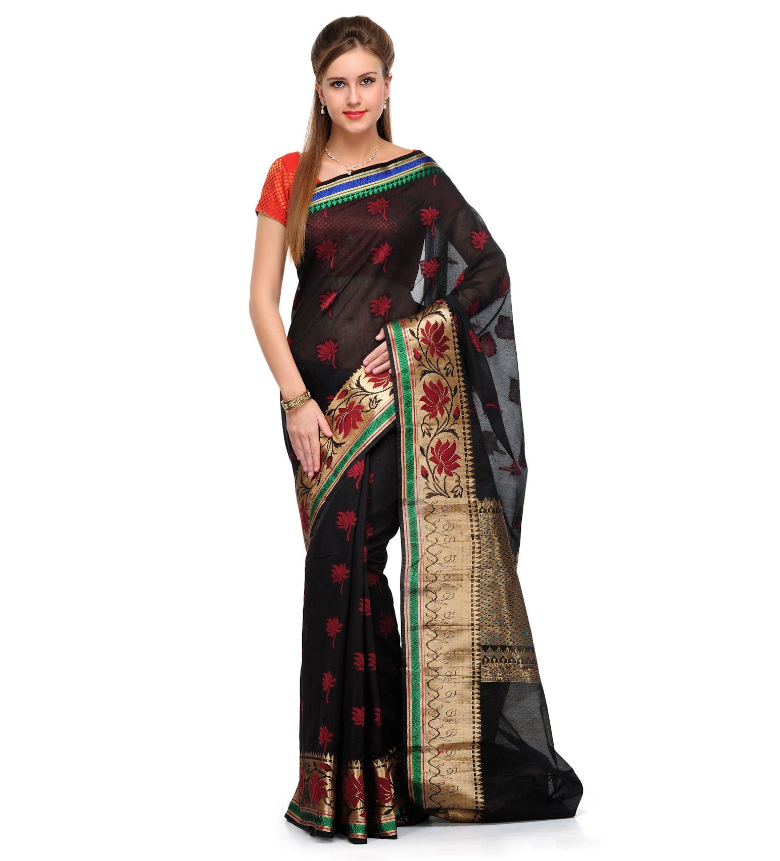 Black Chanderi Cotton Banarasi Saree