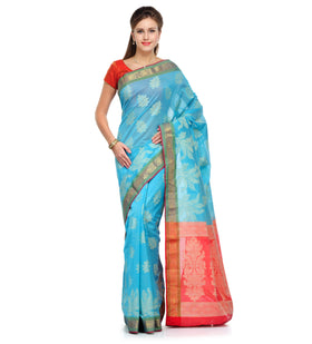 Sky Blue Chanderi Cotton Banarasi Saree