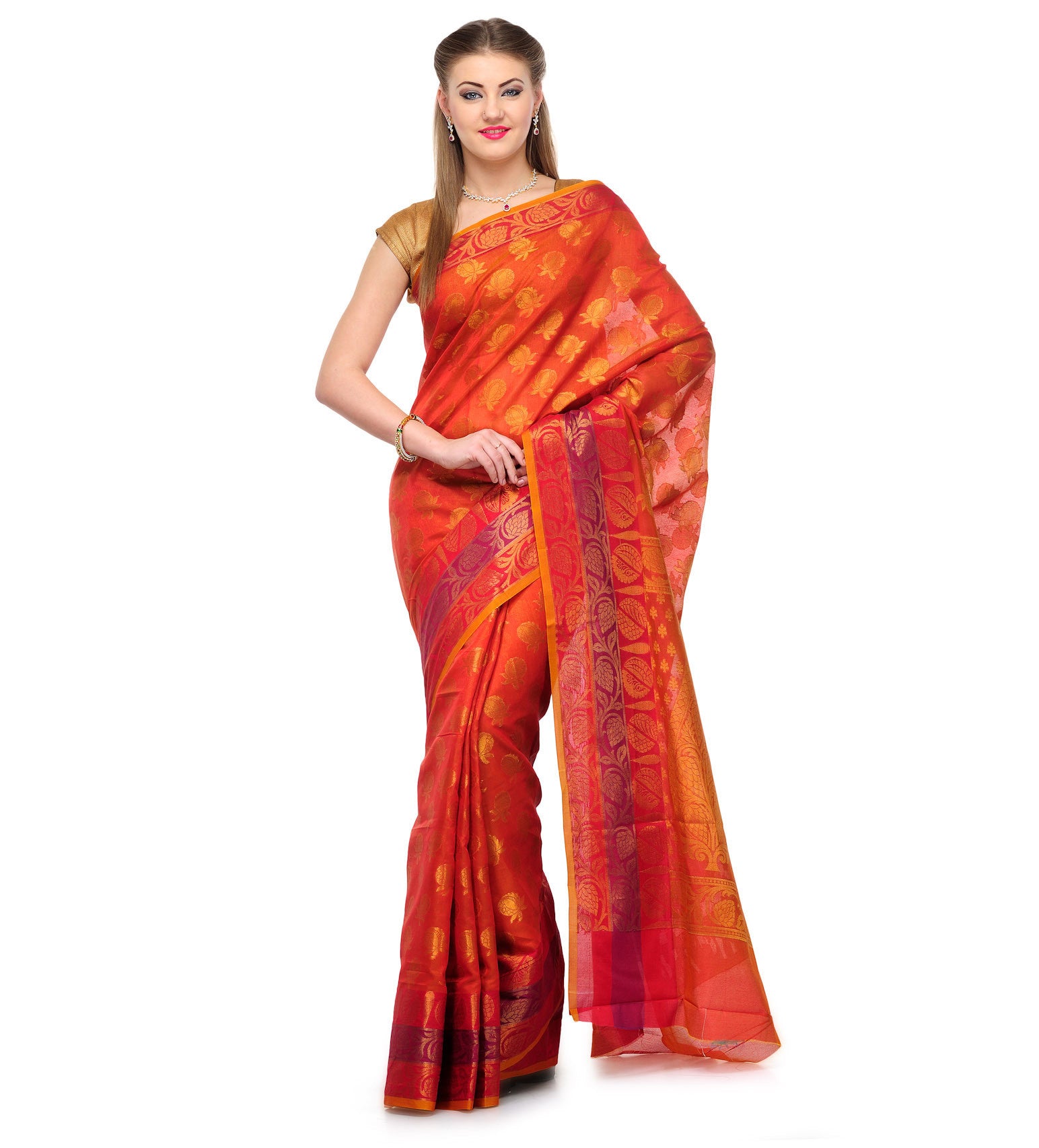 Maroon Chanderi Cotton Banarasi Saree