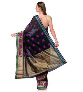 Black Chanderi Cotton Banarasi Saree