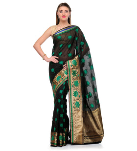 Black Chanderi Cotton Banarasi Saree