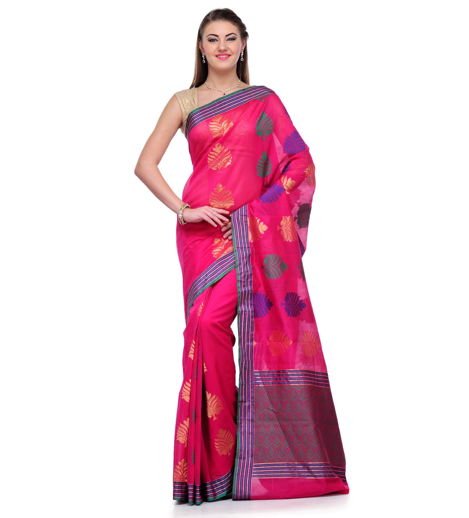 Magenta Chanderi Cotton Banarasi Saree