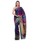 Navy Blue Chanderi Cotton Banarasi Saree