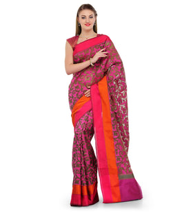 Magenta Kora Banarasi Saree