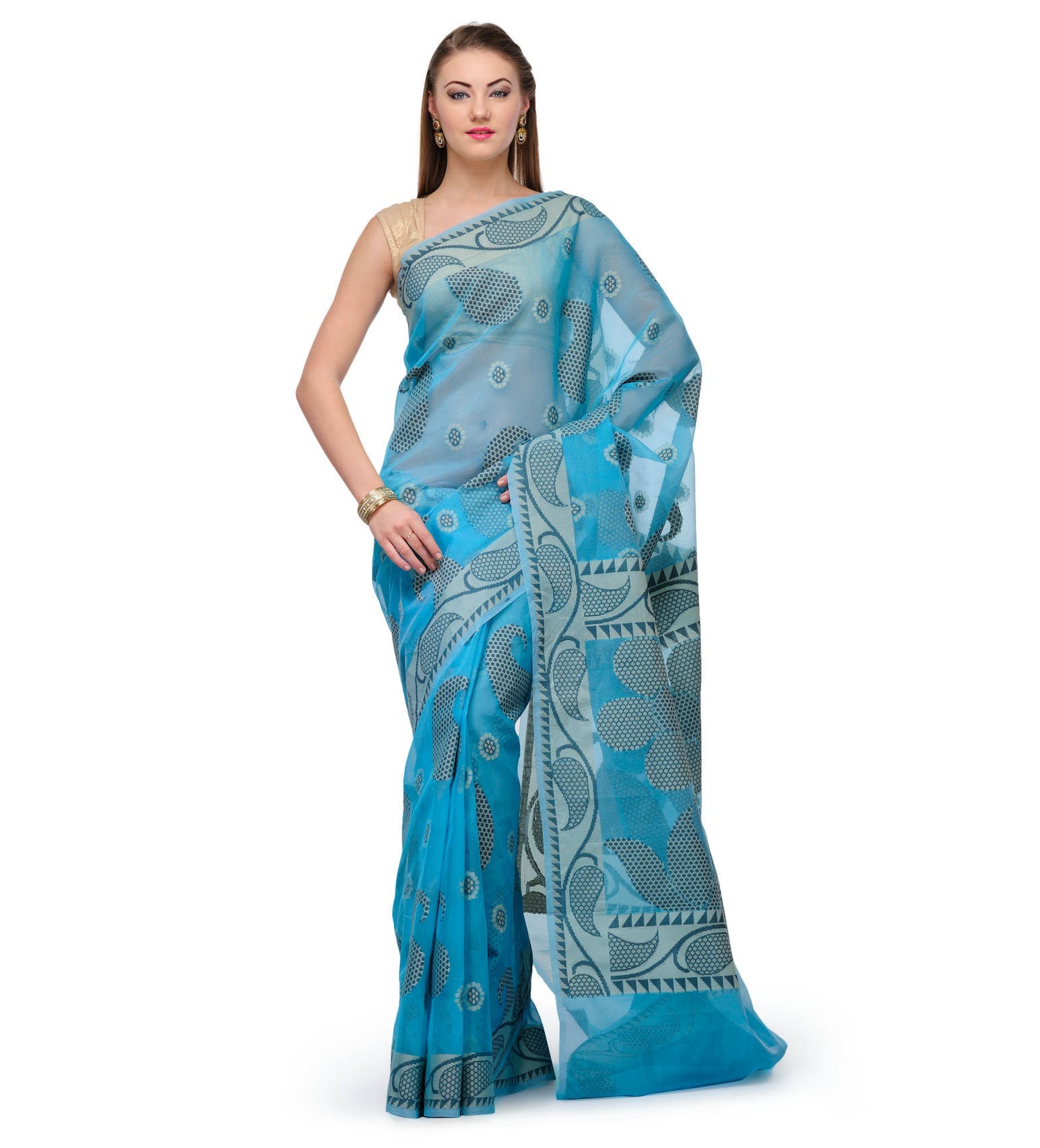 Sky Blue Supernet Banarasi Saree