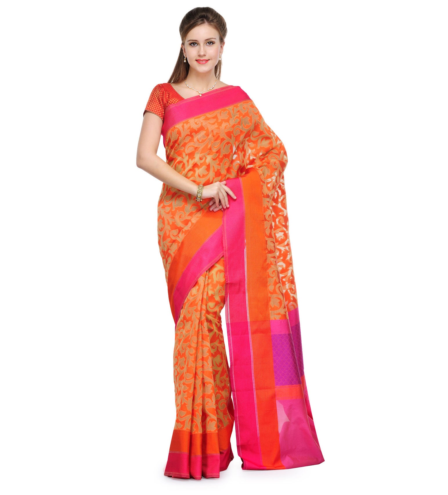 Orange Kora Banarasi Saree