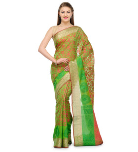 Green Chanderi Cotton Banarasi Saree