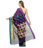 Navy Blue Chanderi Cotton Banarasi Saree