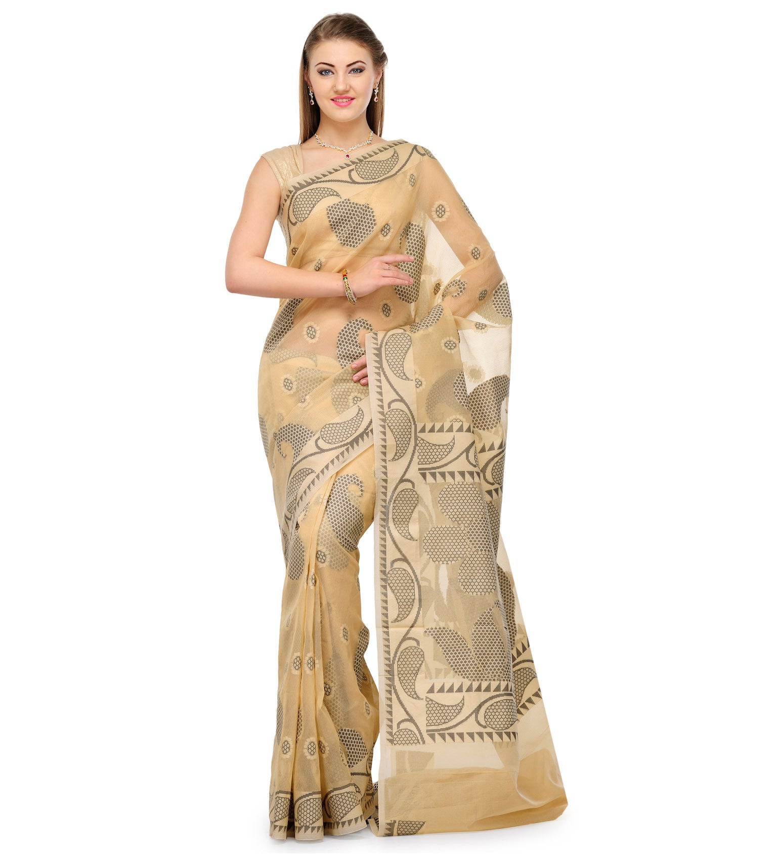 Beige Supernet Banarasi Saree