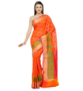 Orange Chanderi Cotton Banarasi Saree