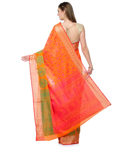 Orange Chanderi Cotton Banarasi Saree