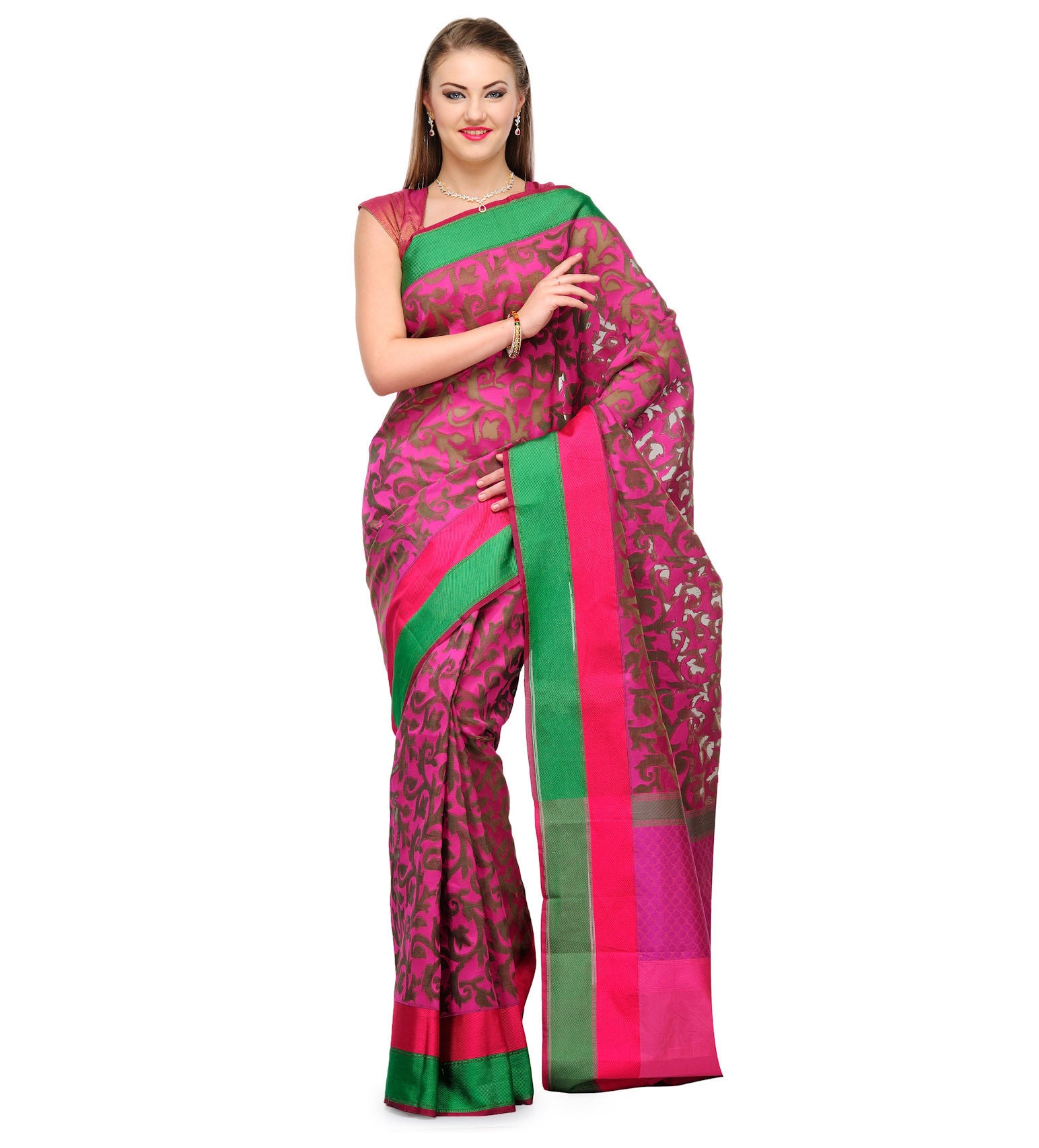 Magenta Kora Banarasi Saree