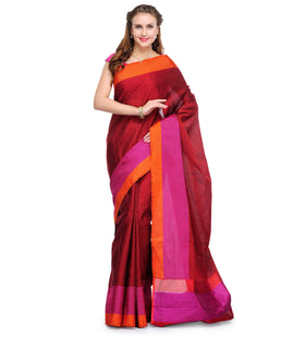 Maroon Kora Tanchoi Banarasi Saree